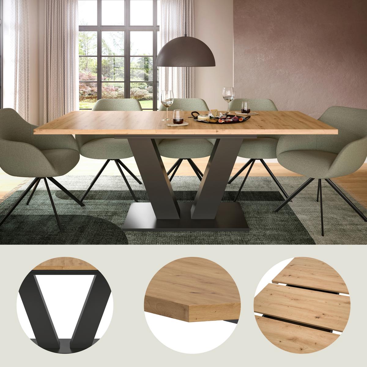 Ausziehtisch Marlon 150 Az 150-190x90x75 cm Artisan Grau - Trend, Holzwerkstoff (150-190/90/75cm) - MID.YOU