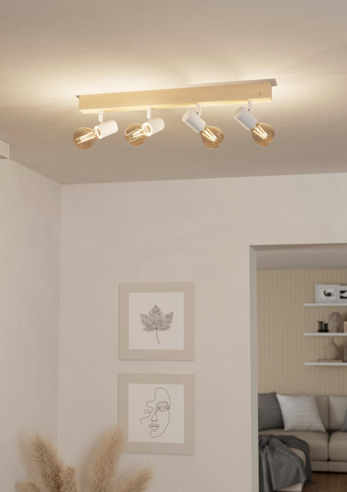 Strahler Townshend 4-flammig Verstellbar L: 63 Cm - Braun/Weiß, Natur, Holz/Metall (63/5/63cm) - Eglo