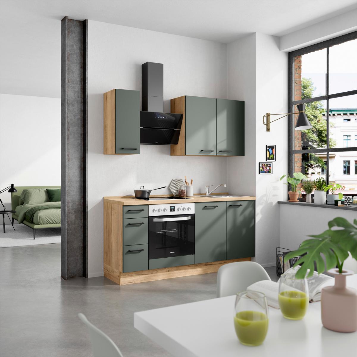 Küchenleerblock Easytouch High-Line, H1 Links - Dunkelgrün/Eichefarben, MODERN, Holzwerkstoff (180cm) - Nobilia