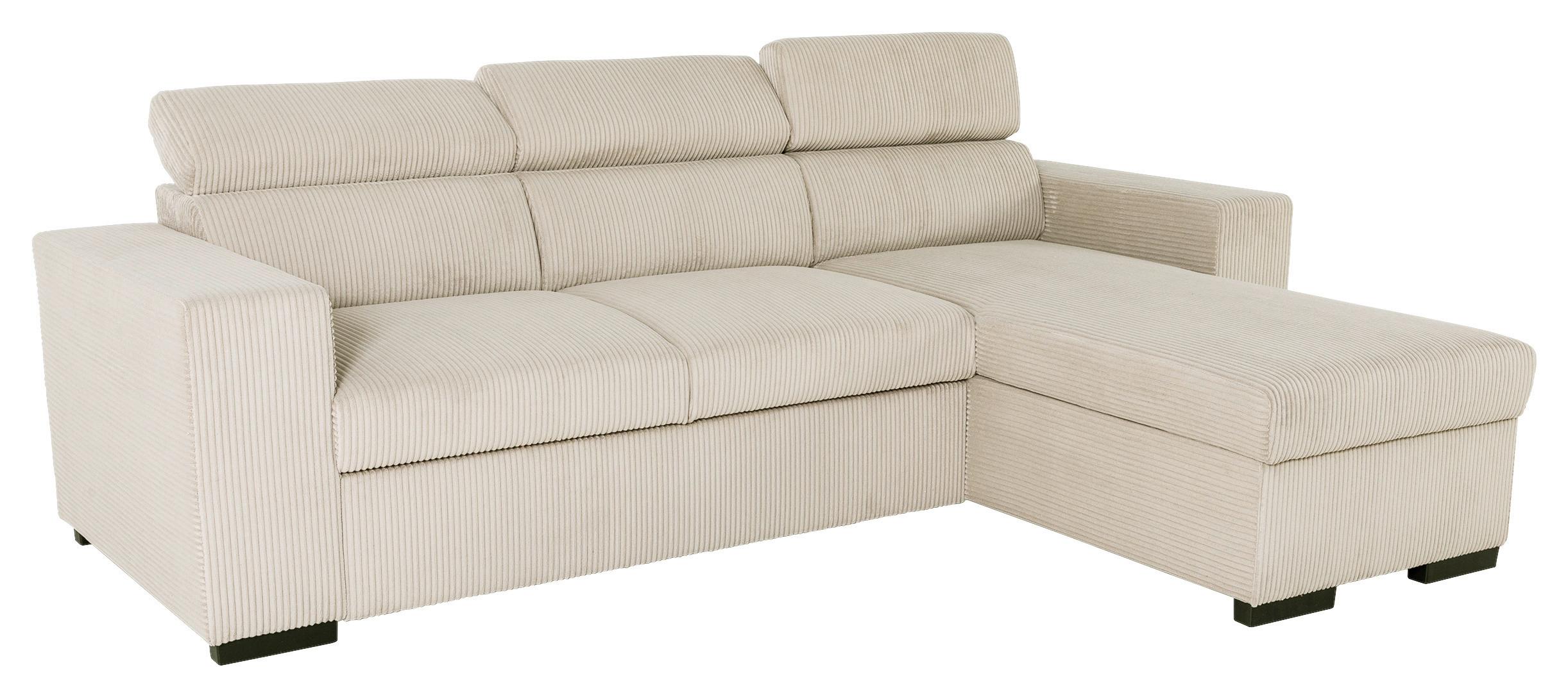 Eckschlafsofa mit Bettkasten Vicomte, creme, 237x167cm - Creme/Schwarz, KONVENTIONELL, Holz/Holzwerkstoff (237/167cm)