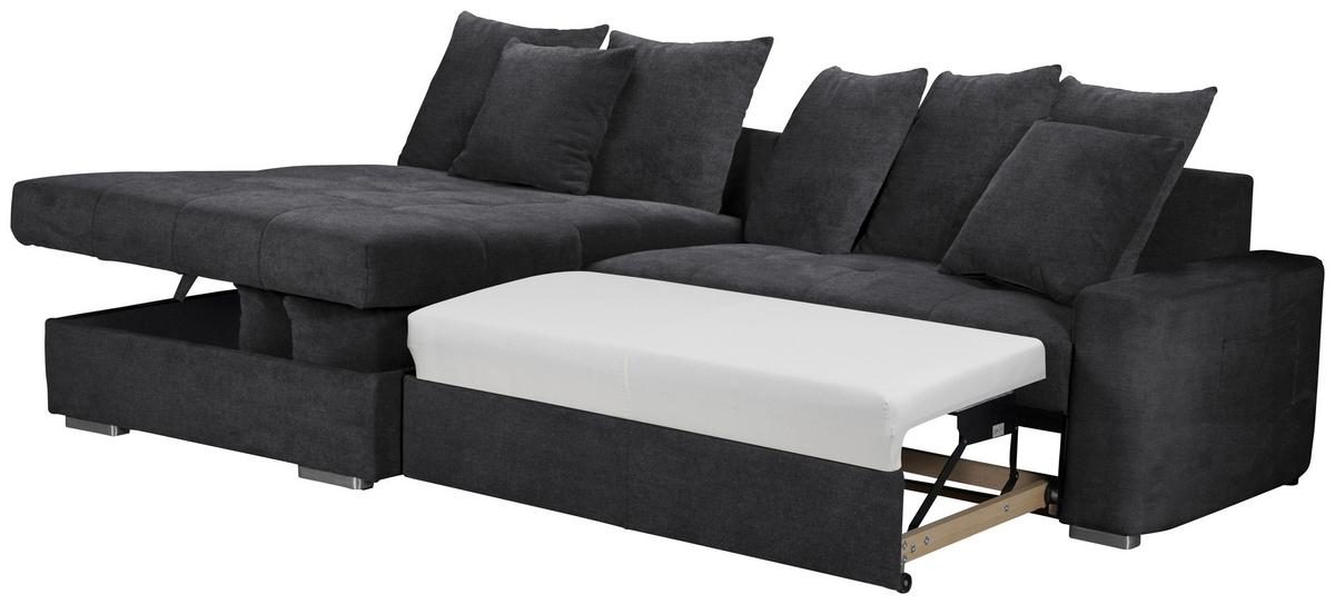 Ecksofa mit Schlaffunktion Salvador + Bettkasten Schwarz - Wengefarben/Silberfarben, MODERN, Holz/Textil (164/293cm) - MID.YOU