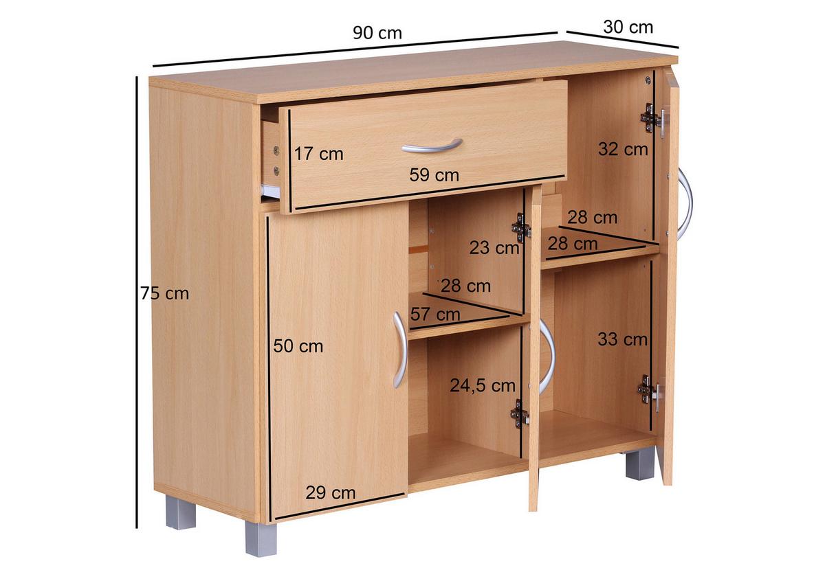 Komoda Jarry dekor buk - farba buka/sivá, Konventionell, kompozitné drevo (90/75/30cm) - MID.YOU