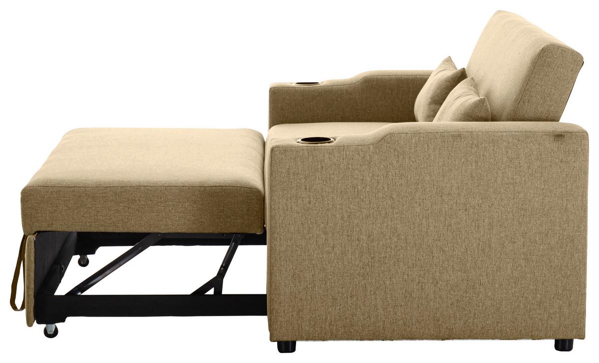 Schlafsofa Athen Khaki B: 150 cm - Khaki/Schwarz, Basics, Textil/Metall (150/91/85cm) - P & B