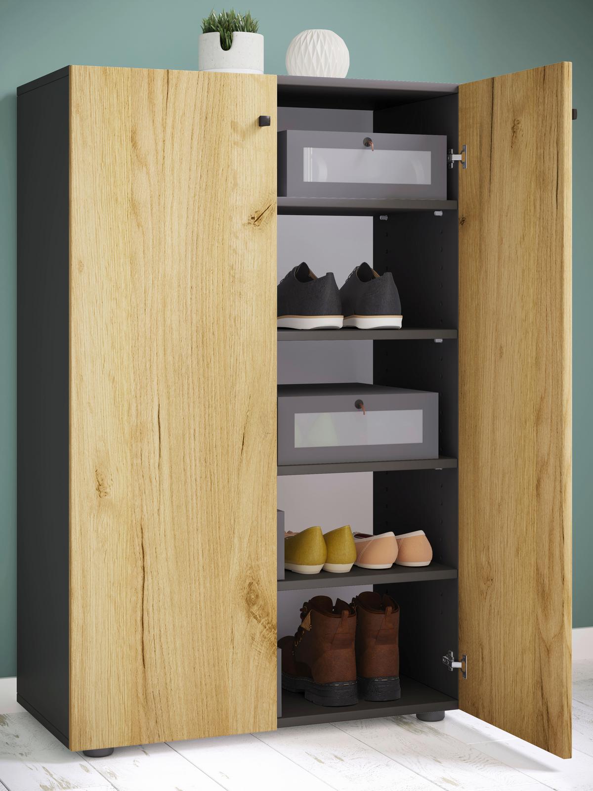 Schuhschrank Lona Anthrazit Honigeiche Dekor - Honigeiche/Anthrazit, Design, Holzwerkstoff (70/110/39cm) - MID.YOU