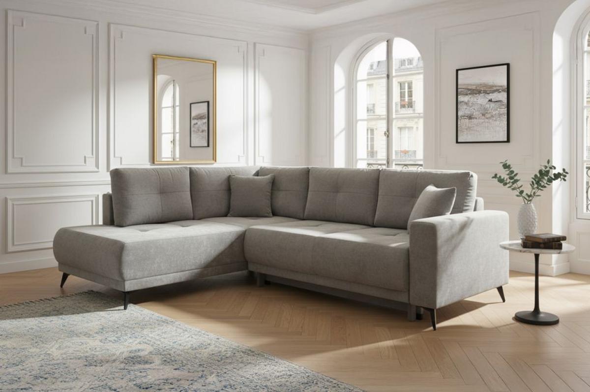 Rohová sedačka TEXAS, ľavá, sivohnedý velúr - čierna/taupe, Konventionell, drevo/textil (203/259cm) - Based