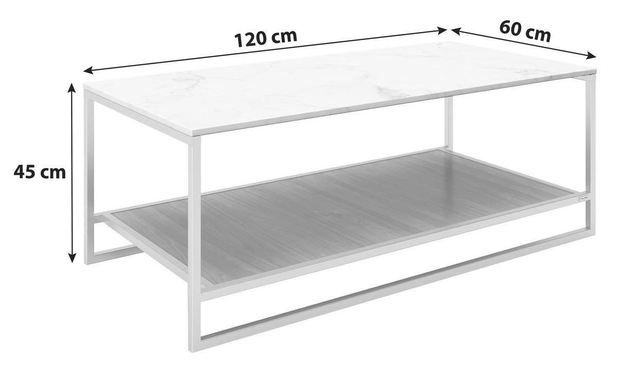 Couchtisch mit Ablagefläche Olivia, Weiß/Braun/Gold - Goldfarben/Nussbaumfarben, KONVENTIONELL, Holzwerkstoff/Metall (120/60/45cm) - Playboy