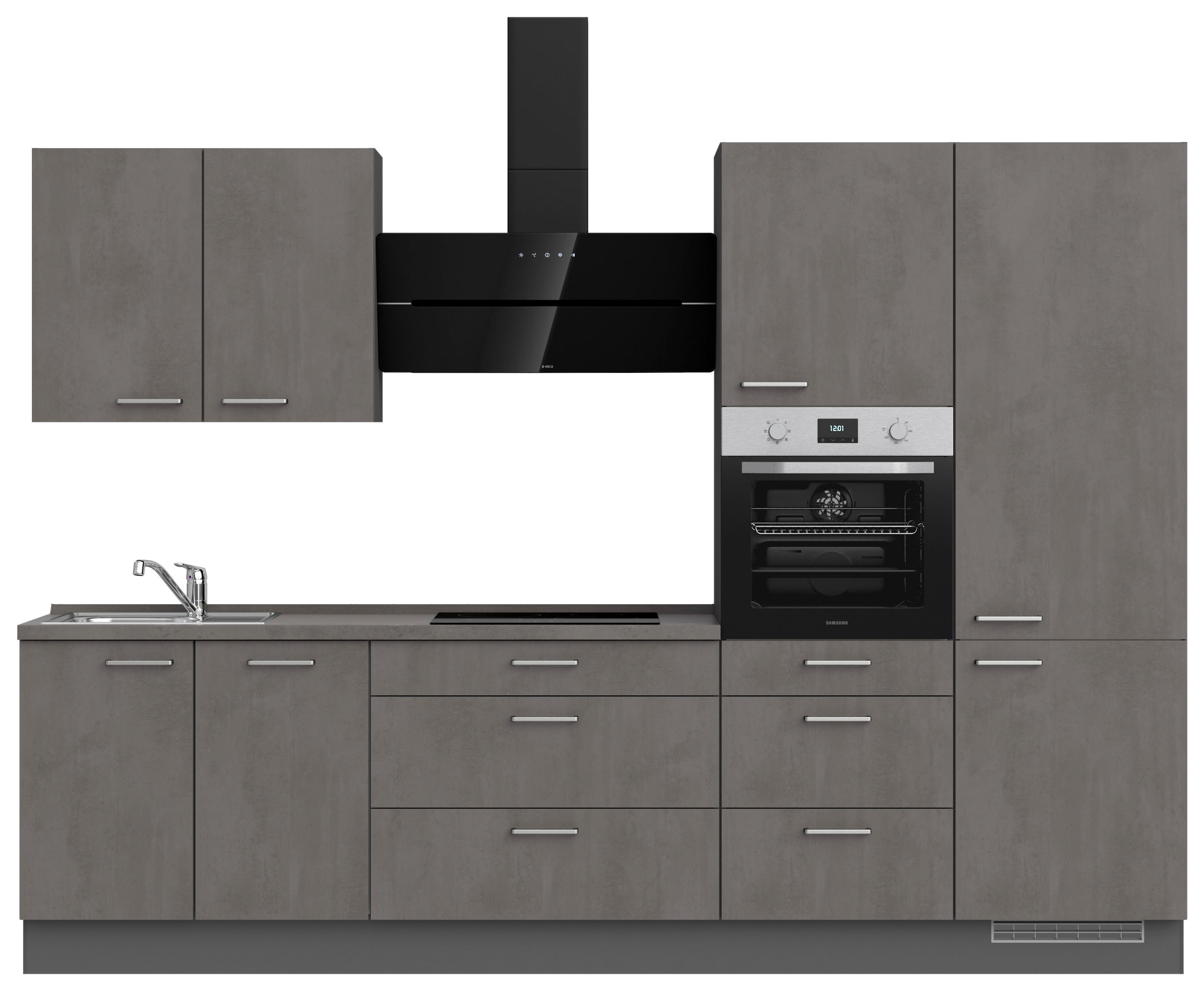 Kuchynská linka 300 cm, bridl.šedý betón/bridl.šedá - biela/farba ušľachtilej ocele, Modern, kov/kompozitné drevo (300cm) - Nobilia