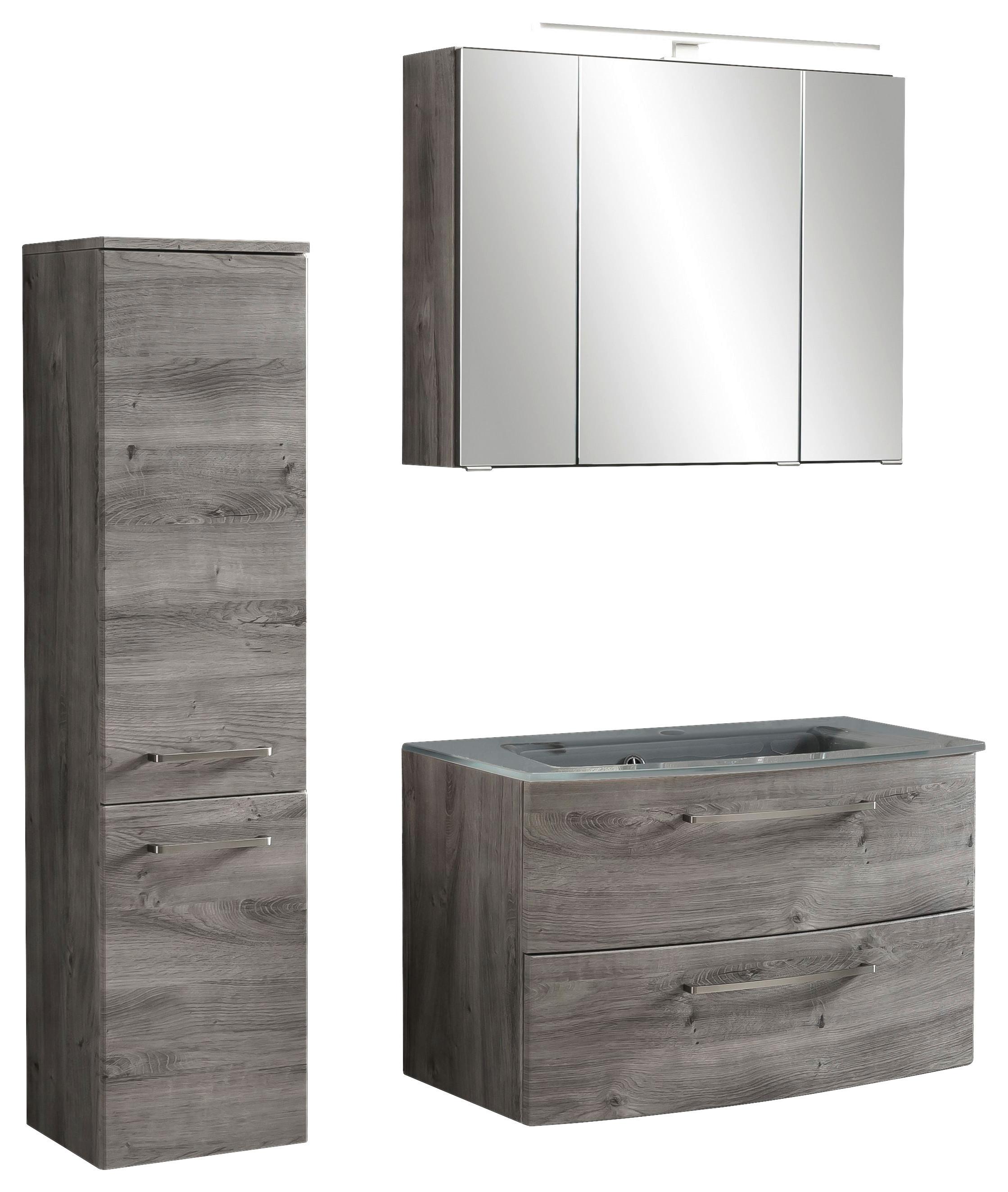 Badmöbel-set 3-tlg. Stockholm B: 110 Cm Grau - Eichefarben/Eiche grau, KONVENTIONELL, Glas/Holzwerkstoff (110cm) - Held