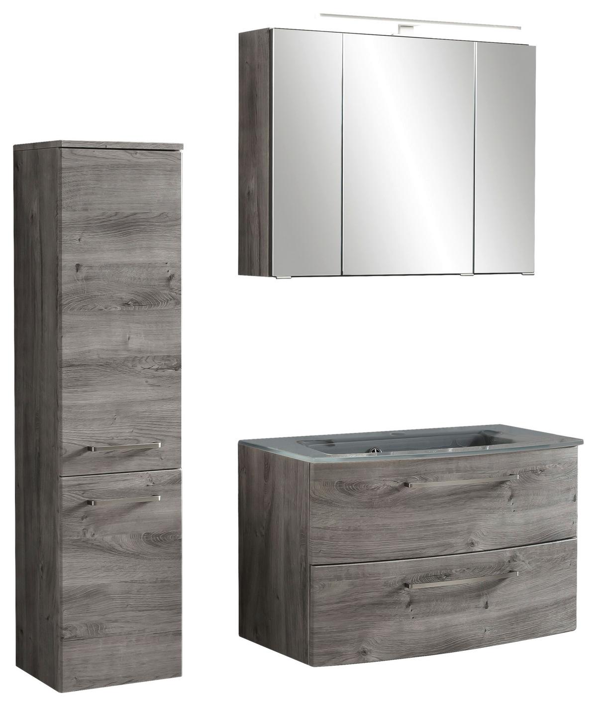 Badmöbel-set 3-tlg. Stockholm B: 110 Cm Grau - Eichefarben/Eiche grau, KONVENTIONELL, Glas/Holzwerkstoff (110cm) - Held
