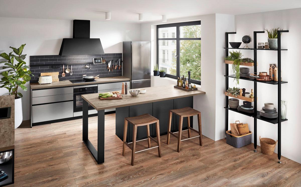 Einbauküche Indiana Frei Planbar Modern, Grifflos - Edelstahlfarben, MODERN, Holzwerkstoff - Vertico