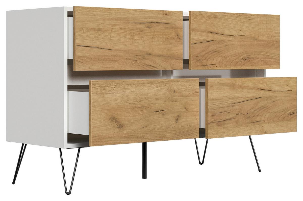 Sideboard Posseik Industrial Weiß/eichefarben B: 119 Cm - Eichefarben/Schwarz, Design, Holzwerkstoff (119/75/42cm) - P & B