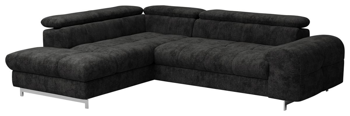 Ecksofa Mit Schlaffunktion Cloud Schwarz 206x257 Cm - Chromfarben/Schwarz, KONVENTIONELL, Textil (206/257cm) - Livetastic