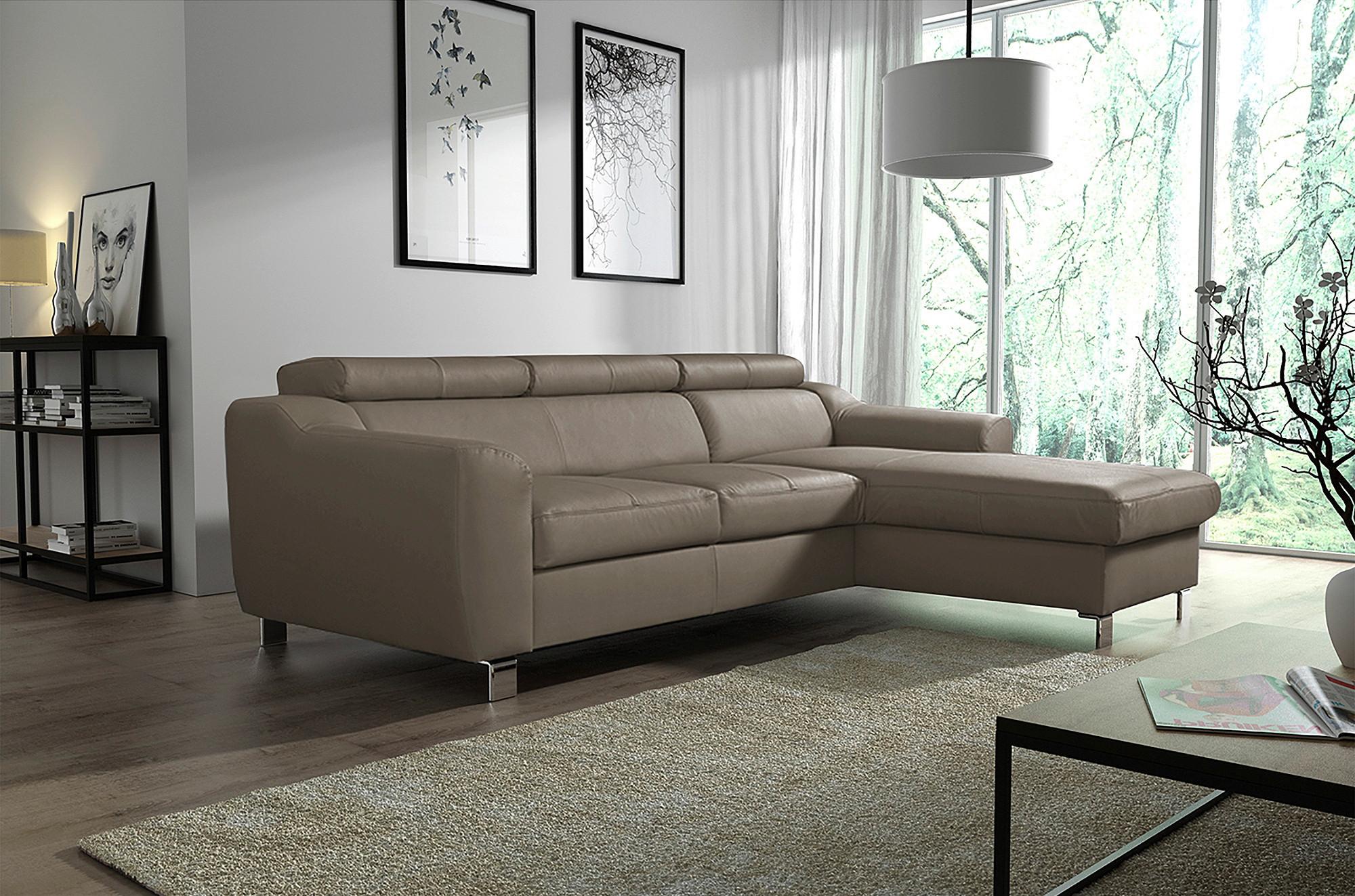 Ecksofa Aspen Taupe S: 242 Cm - Taupe/Chromfarben, Design, Leder/Textil (242/176cm) - Livetastic