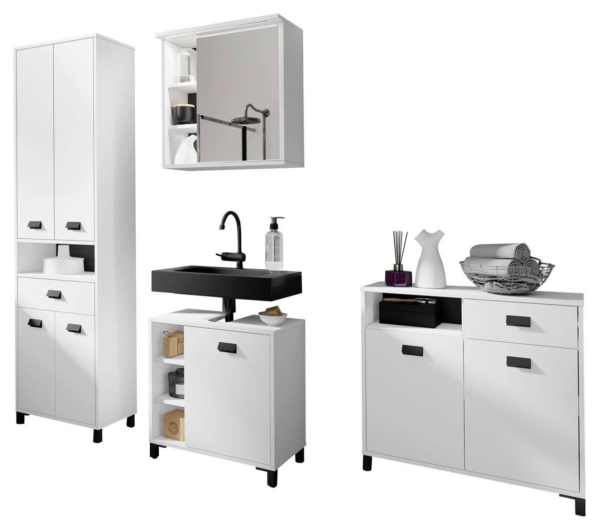 Badezimmer Wellness Weiß/Schwarz B: 194,5 cm - Schwarz/Weiß, MODERN, Holzwerkstoff/Kunststoff (194,5cm) - MID.YOU