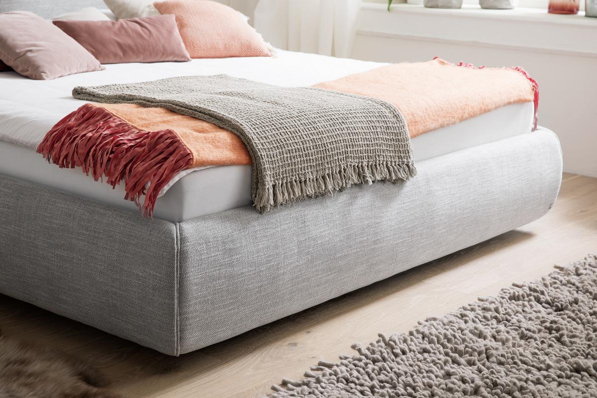 Polsterbett mit Lattenrost + Bettkasten 180x200 Atesio - Hellgrau/Naturfarben, MODERN, Holz/Textil (180/200cm) - Livetastic