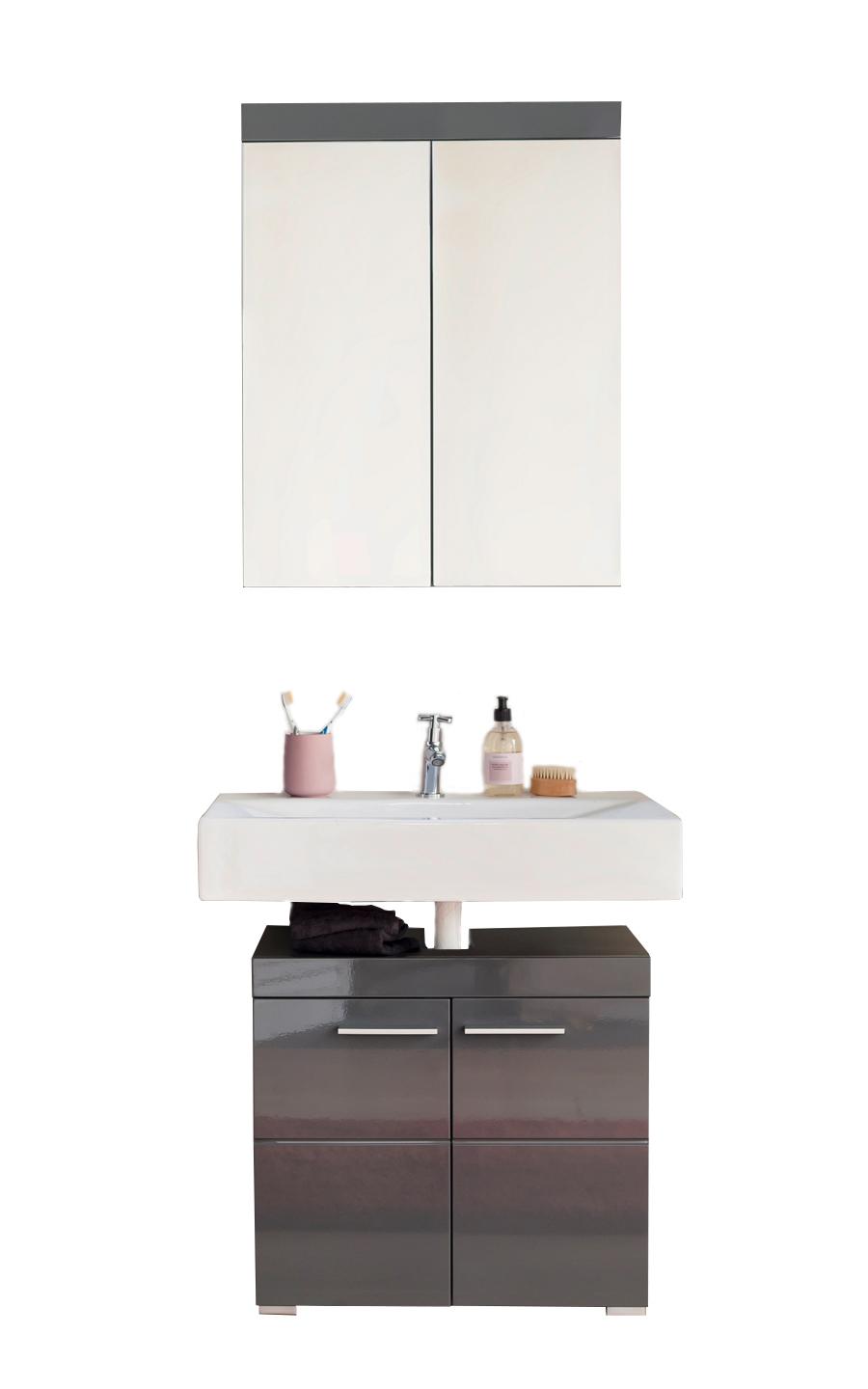 Badmöbel-Set 2-Tlg. Amanda B: 60 cm Grau - Grau, MODERN, Holzwerkstoff (60cm) - MID.YOU