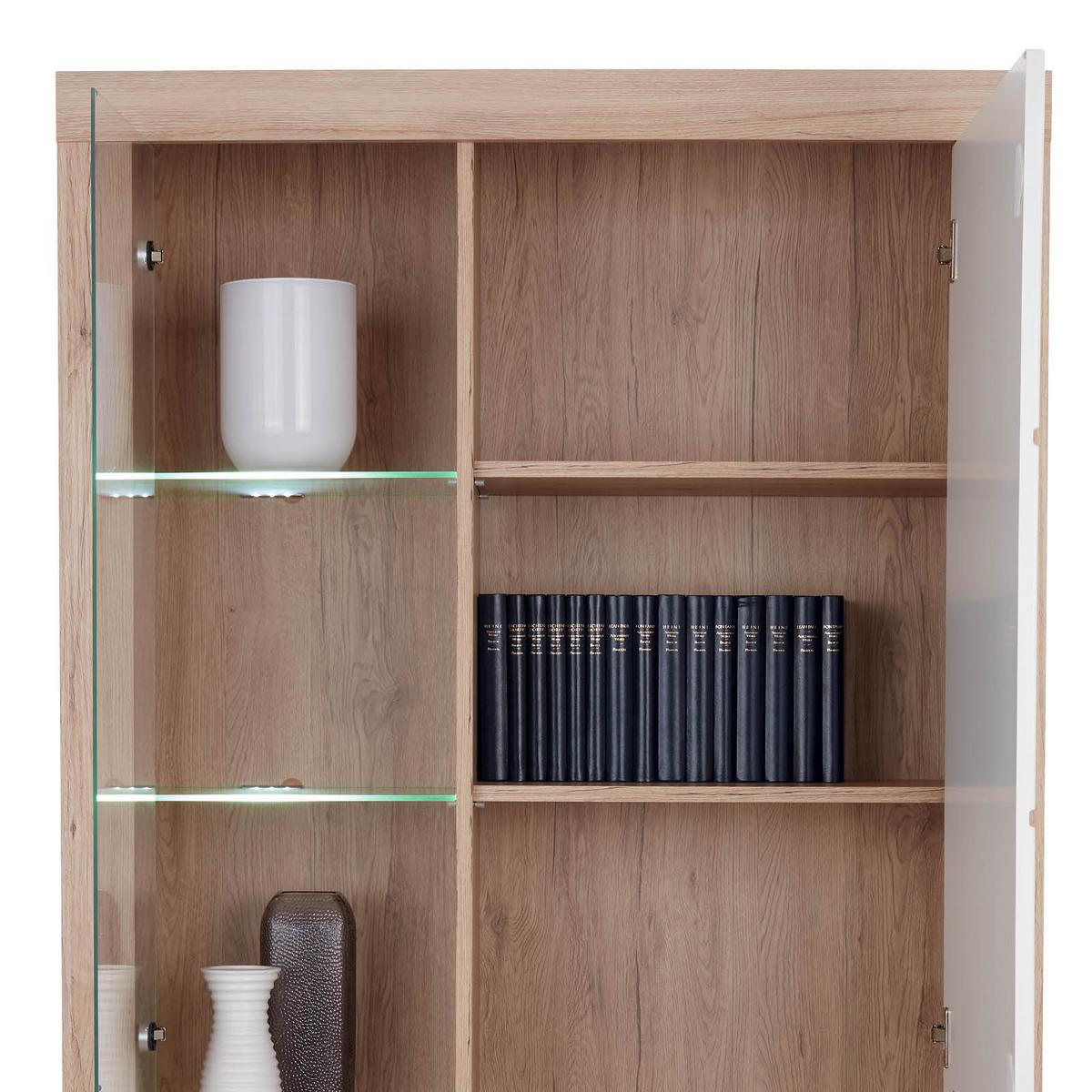 Vitrin Malta - tölgyfa/fehér, Modern (96/197/35cm)