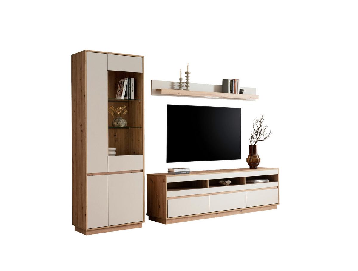 Wohnwand Sonora Eiche Artisan B: 292cm - Kaschmir/Eiche Artisan, Design, Glas/Holzwerkstoff (292/205/40cm) - MID.YOU