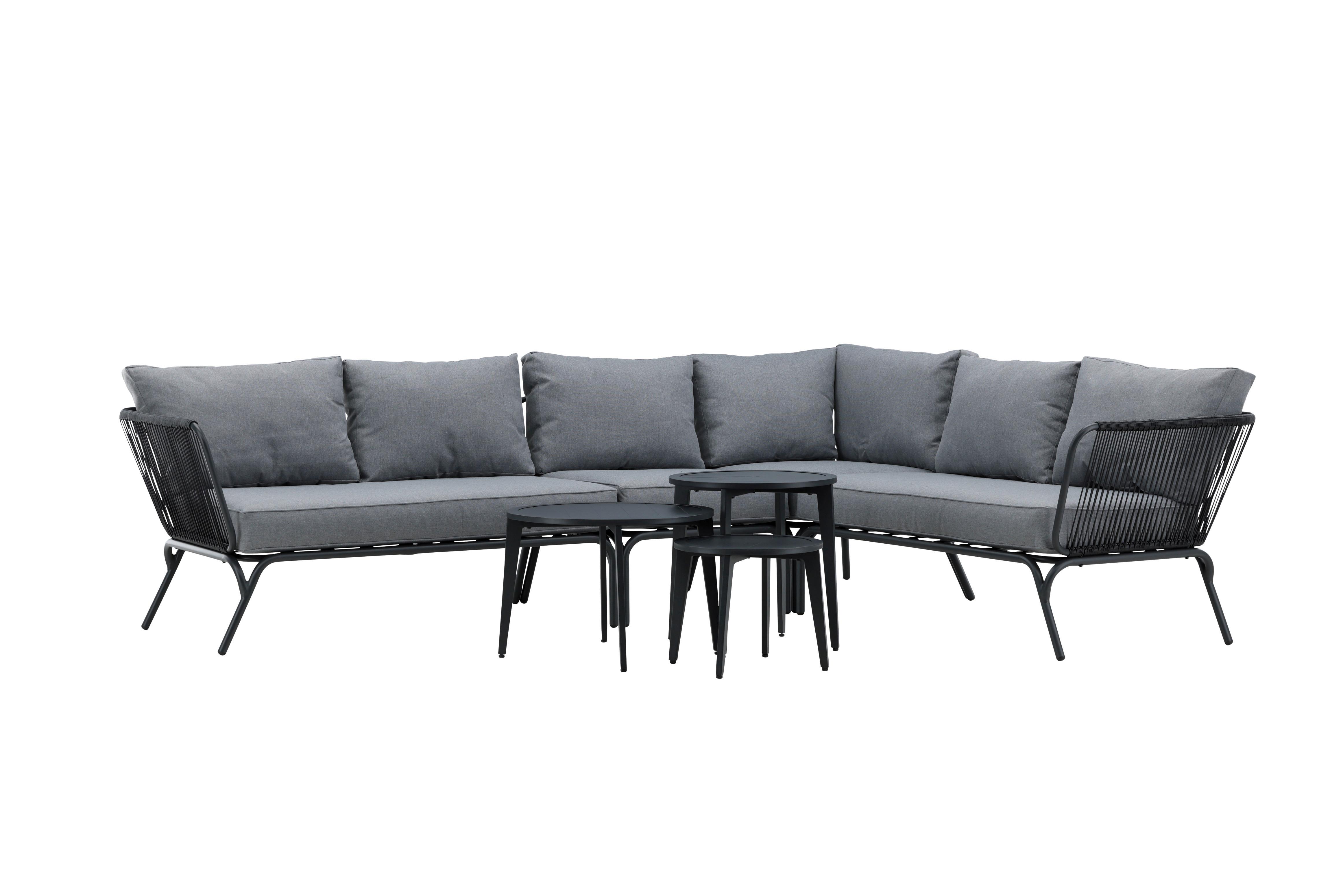Dining-Loungeset Roxo - Schwarz/Grau, KONVENTIONELL, Textil/Metall - Gardenson