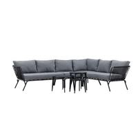 Dining-Loungeset Roxo - Schwarz/Grau, KONVENTIONELL, Textil/Metall - Gardenson