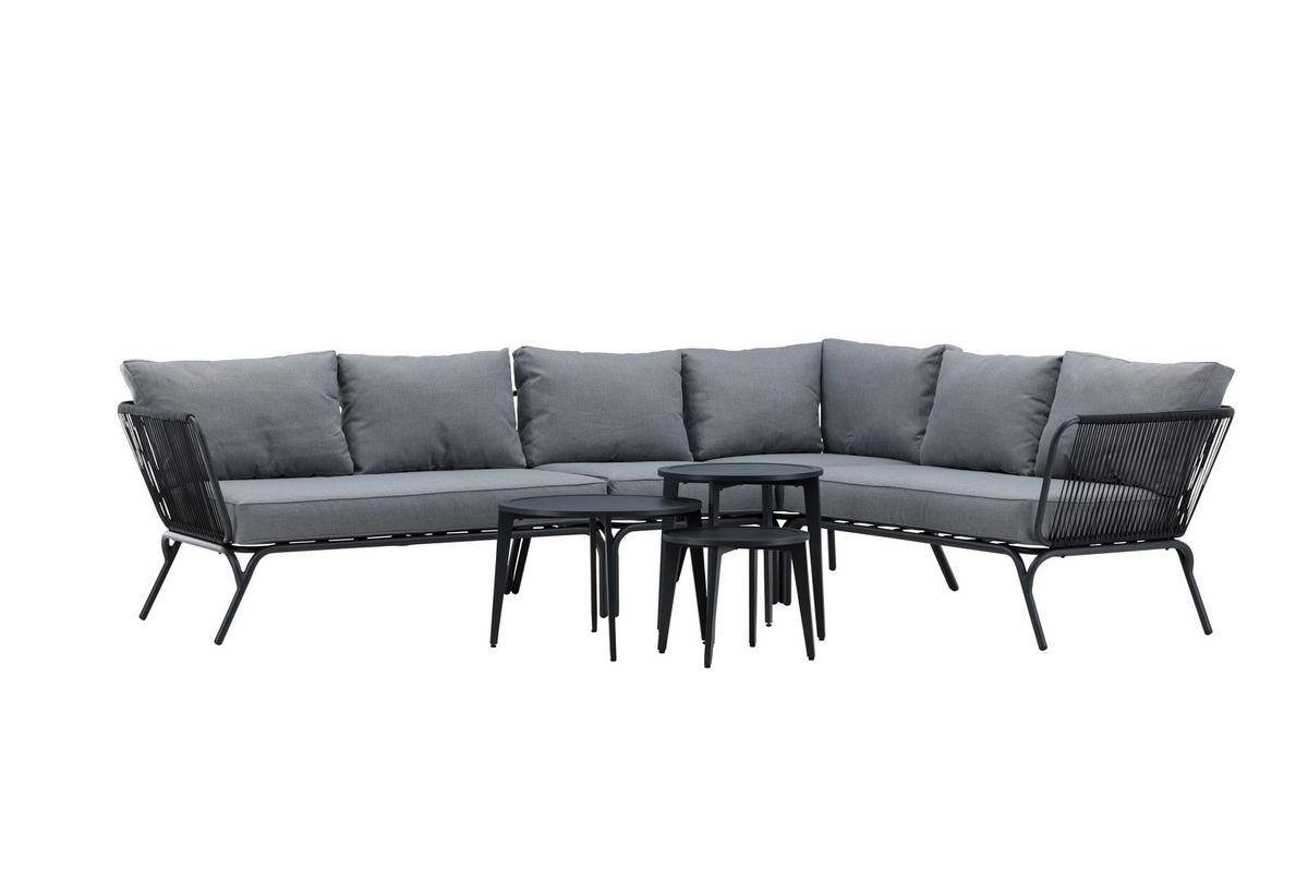 Dining-Loungeset Roxo - Schwarz/Grau, KONVENTIONELL, Textil/Metall - Gardenson