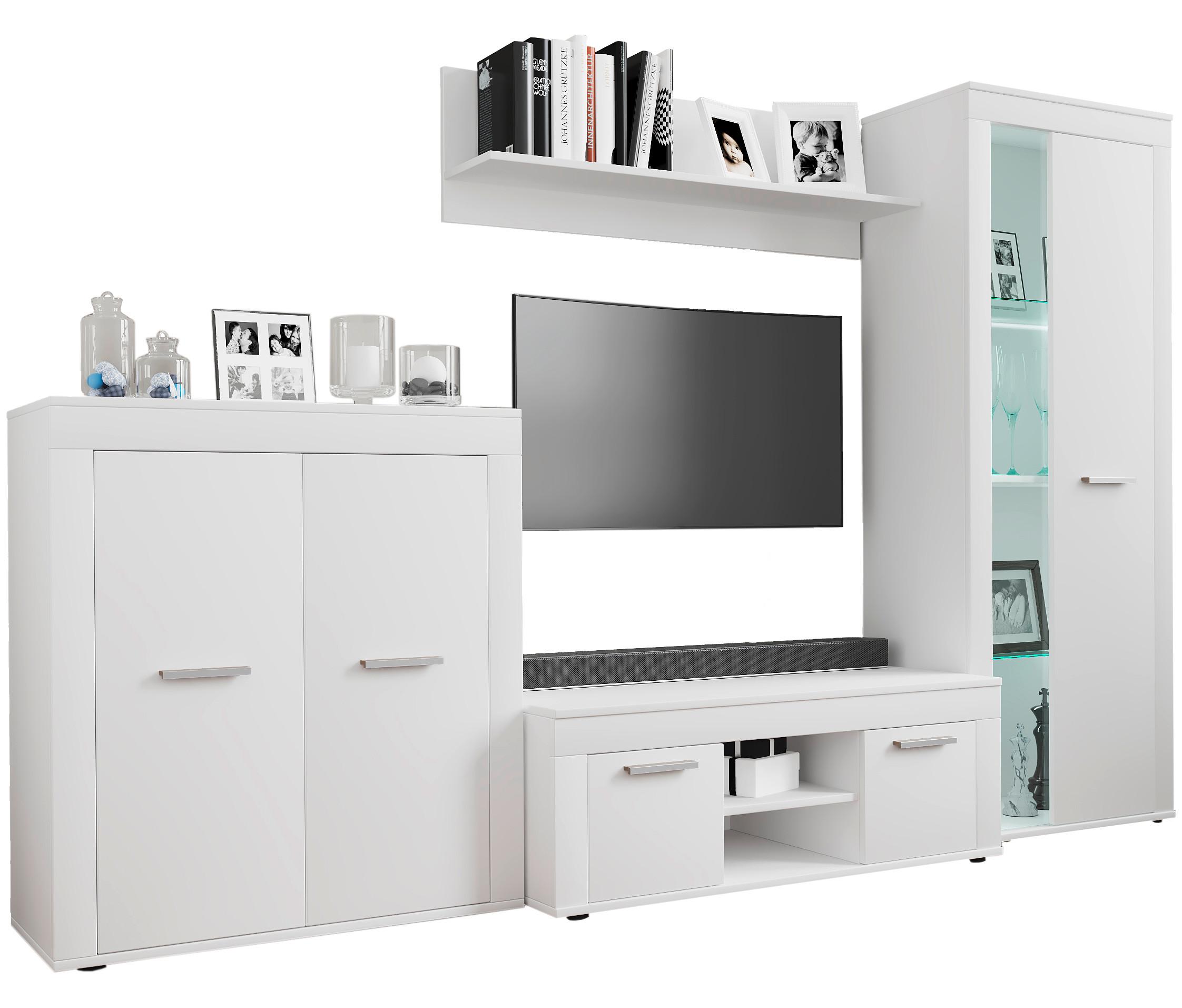 Wohnwand Usilo Weiß B: 242 cm - Schwarz/Weiß, Design, Glas/Holzwerkstoff (242/159/37cm) - MID.YOU
