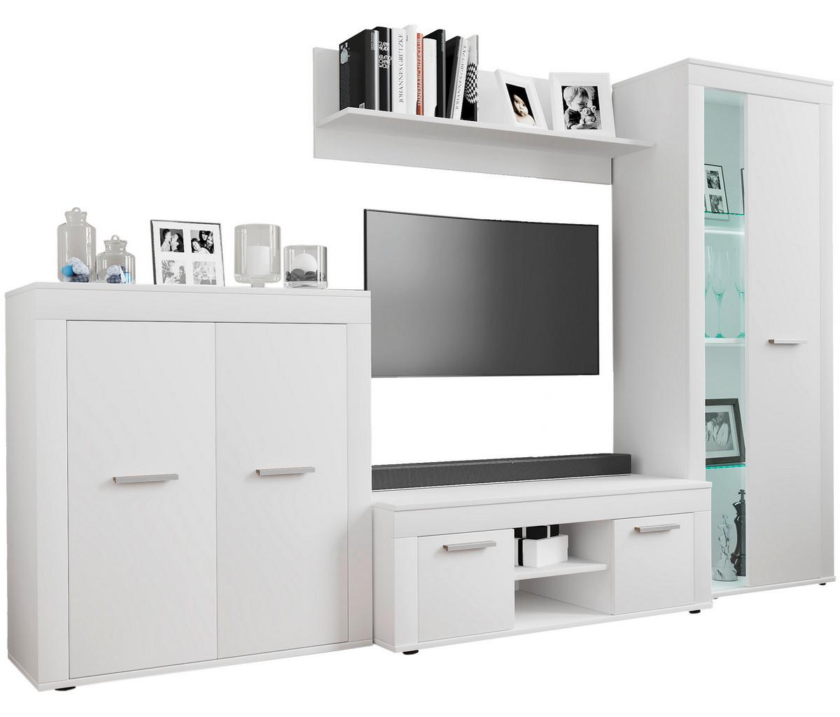 Wohnwand Usilo Weiß B: 242 cm - Schwarz/Weiß, Design, Glas/Holzwerkstoff (242/159/37cm) - MID.YOU