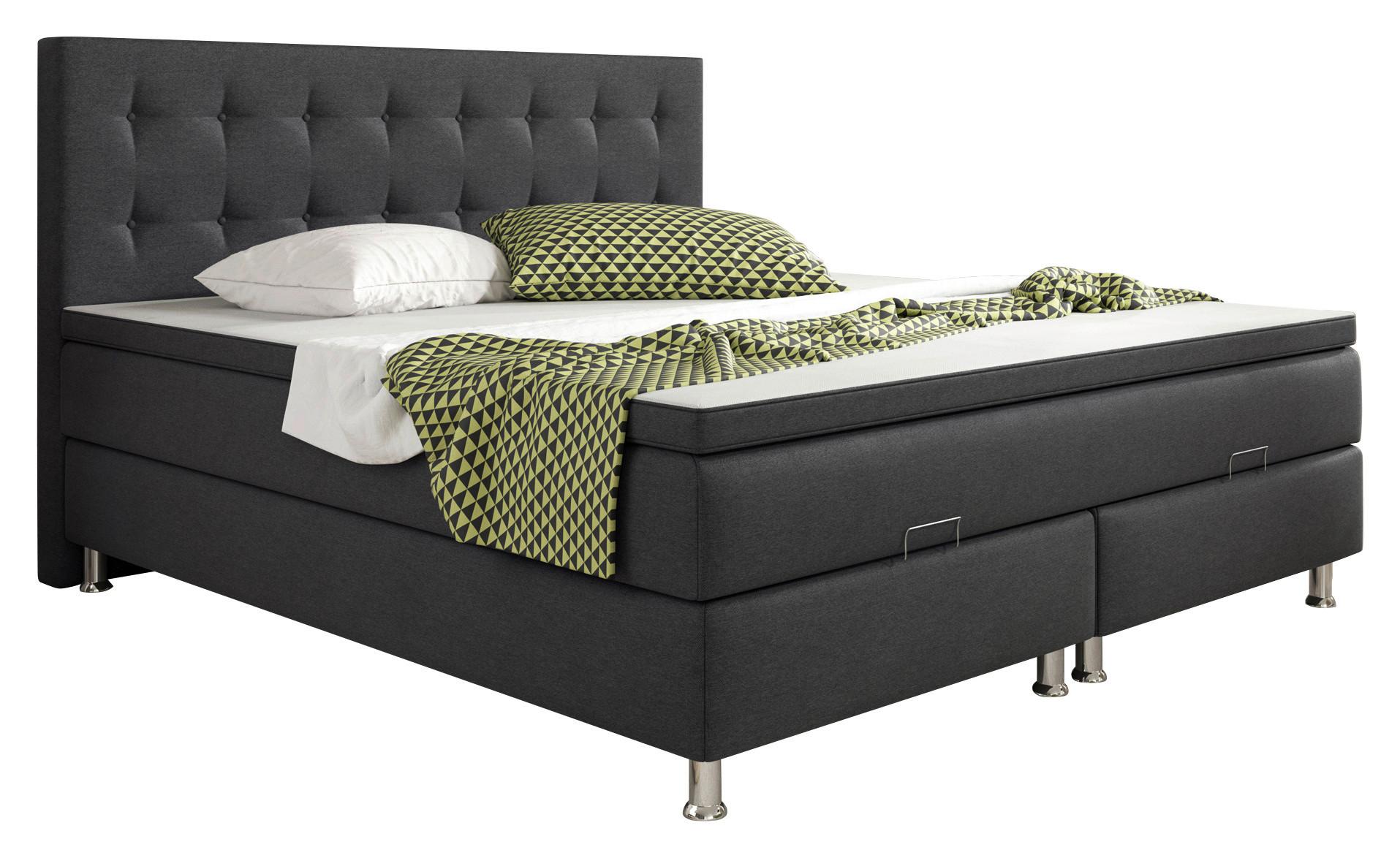 Boxspringbett Mit Topper 180x200 Cm Köln-Bk - Anthrazit/Silberfarben, KONVENTIONELL, Textil (180/200cm) - MID.YOU