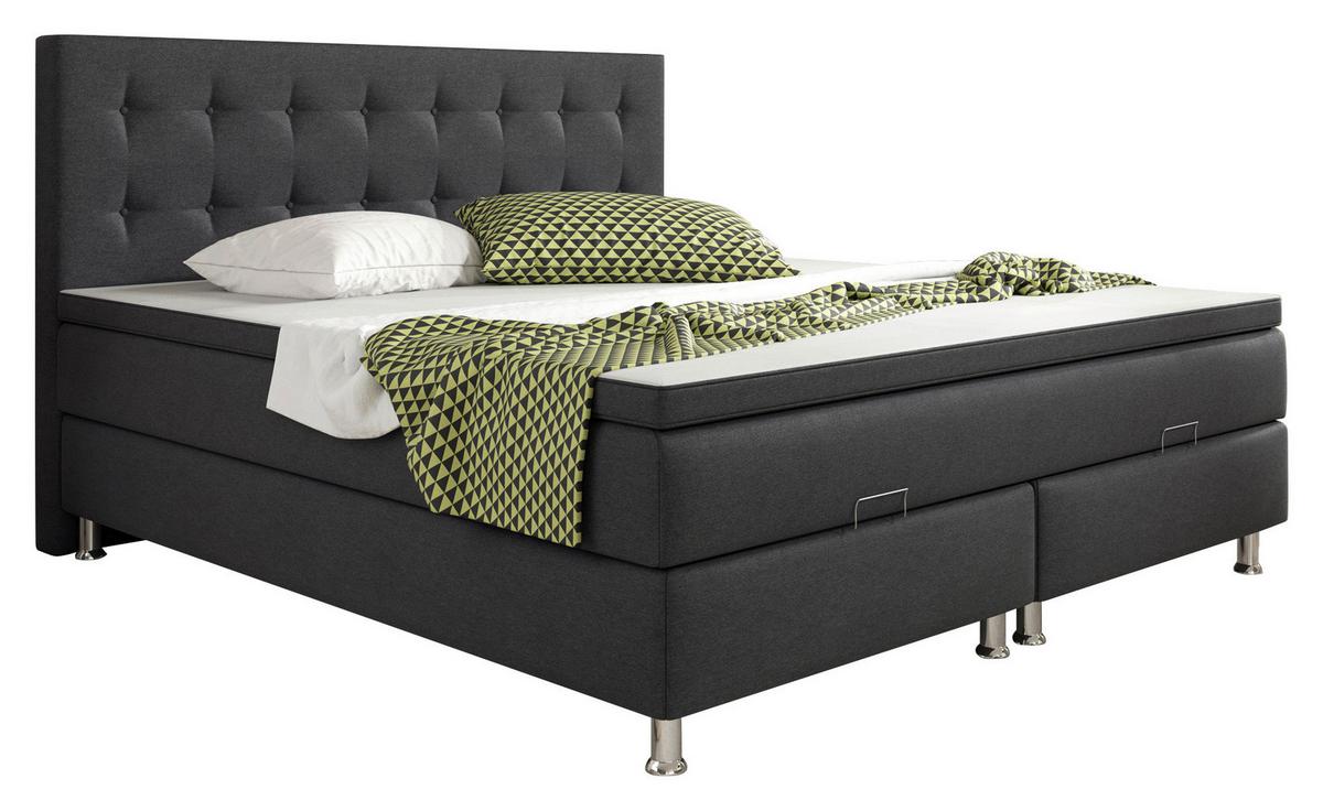 Boxspringbett Mit Topper 180x200 Cm Köln-Bk - Anthrazit/Silberfarben, KONVENTIONELL, Textil (180/200cm) - MID.YOU
