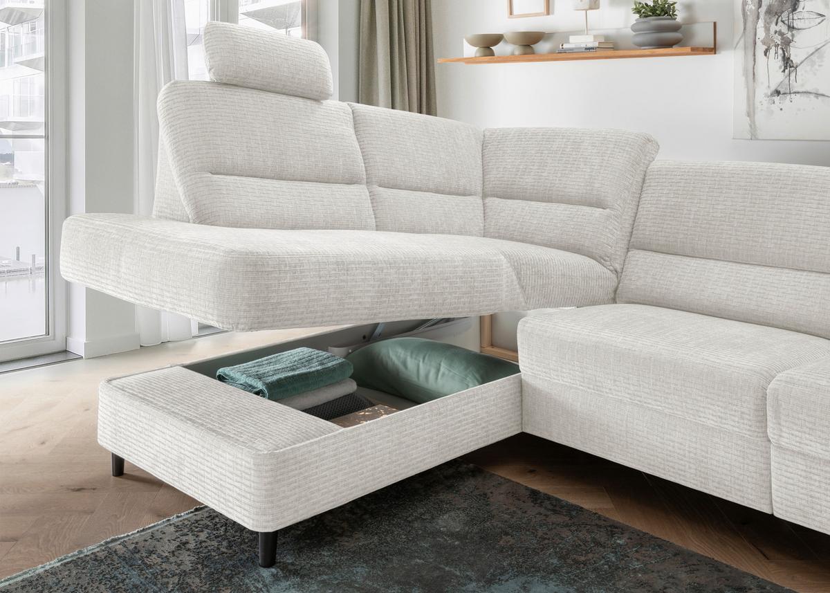 Ecksofa Cavoli Creme Relaxfunktion S: 190x266cm - Creme/Schwarz, MODERN, Textil (190/266cm) - Livetastic