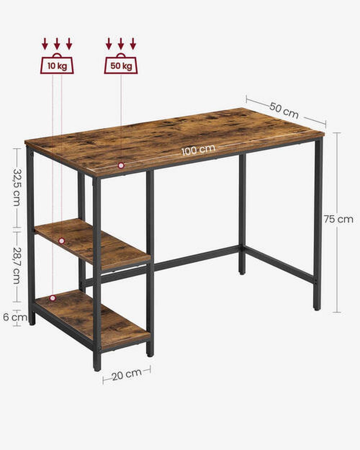 Schreibtisch Mit Stauraum B: 50 Cm, H: 75 Cm, Iron - Schwarz/Braun, Basics, Holzwerkstoff/Metall (100/50/75cm) - Boxxx