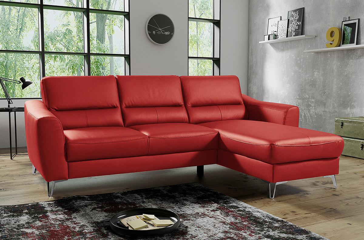 Ecksofa Santos Rot S: 241 cm - Chromfarben/Rot, Design, Leder/Textil (241/168cm) - Livetastic