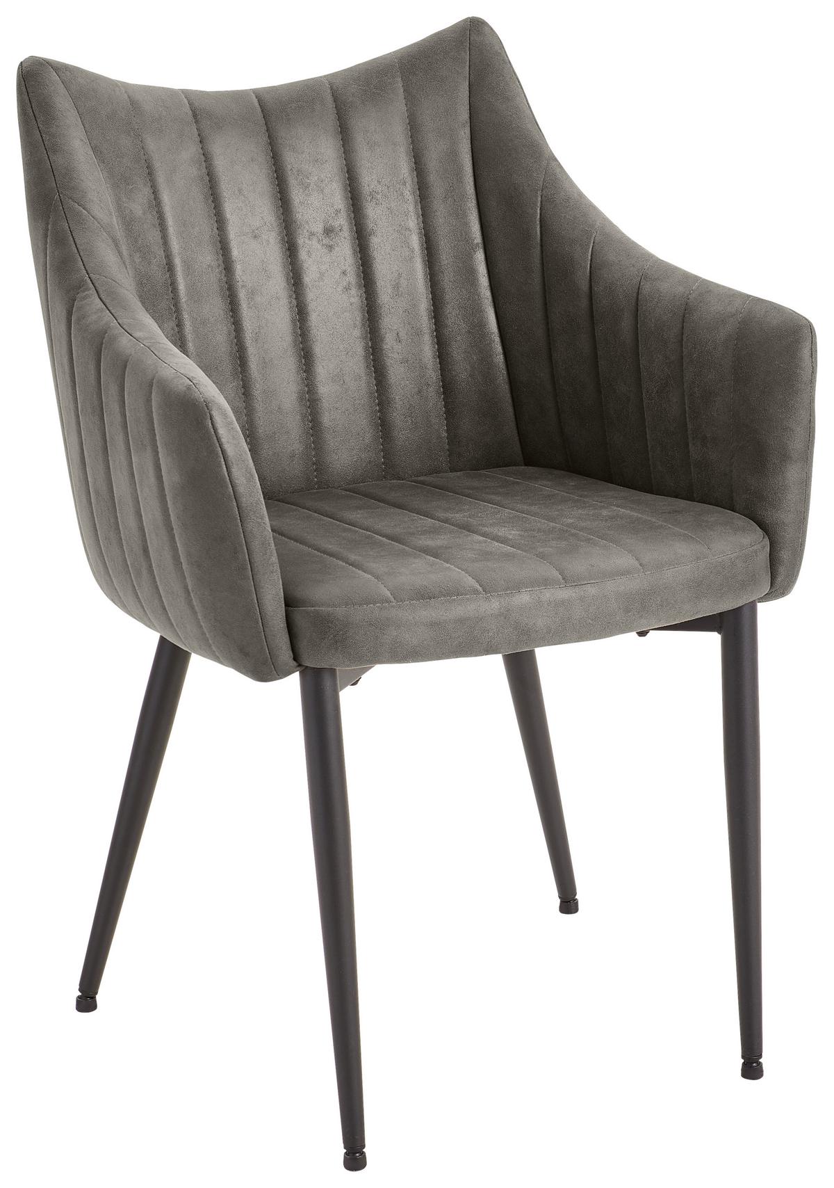 Armlehnstuhl Bill Grau-Braun Echtholzbeine - Schlammfarben/Graubraun, KONVENTIONELL, Holz/Textil (60/87/69cm) - Livetastic