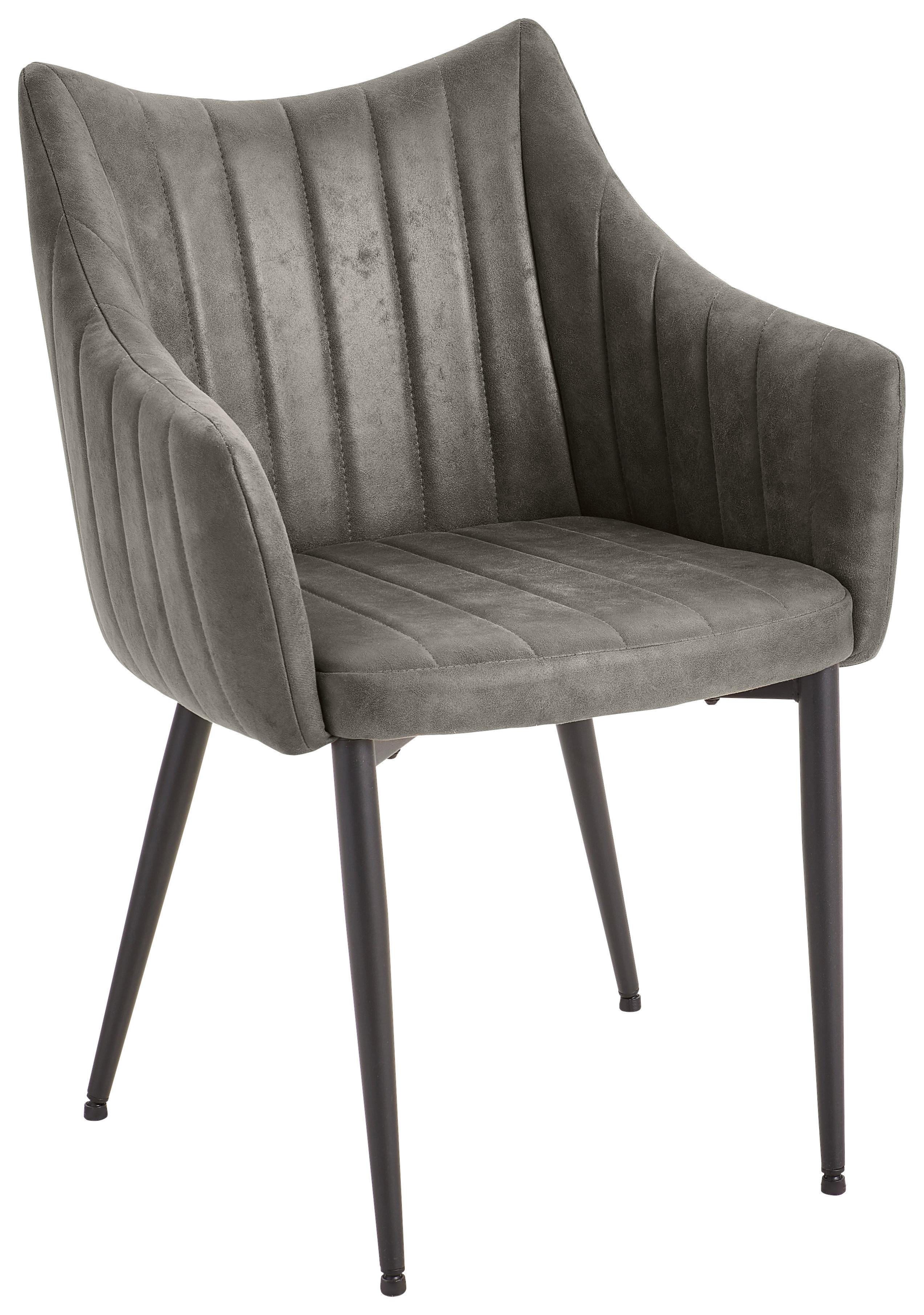 Armlehnstuhl Bill Grau-Braun Echtholzbeine