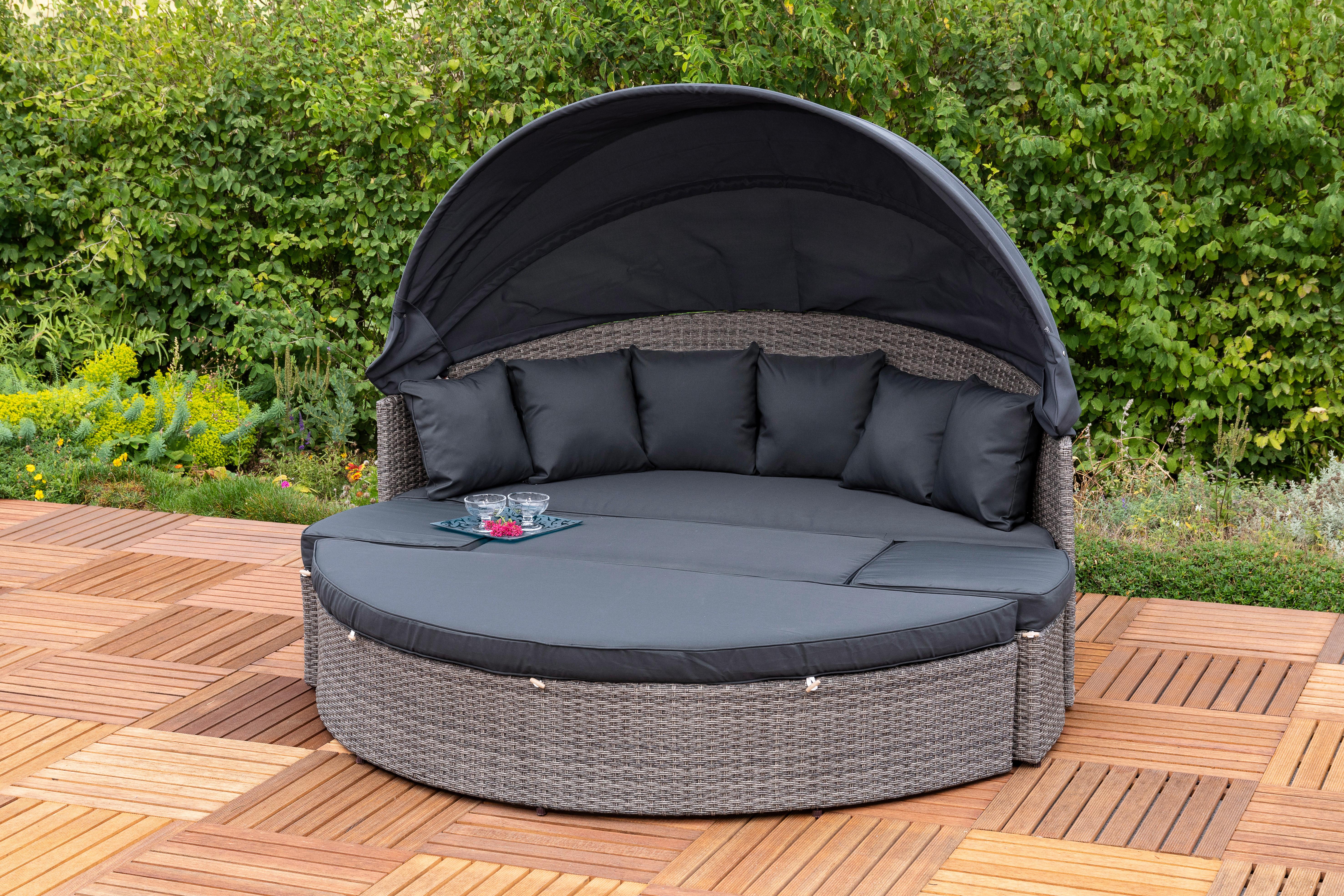 Gartenmuschel mit verstellbarem Sonnendach