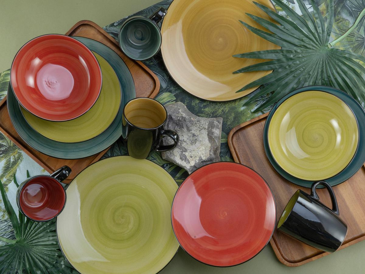 Tafelservice Samoa 12--Teilig., Bunt - Rot/Opal, Basics, Keramik - Creatable