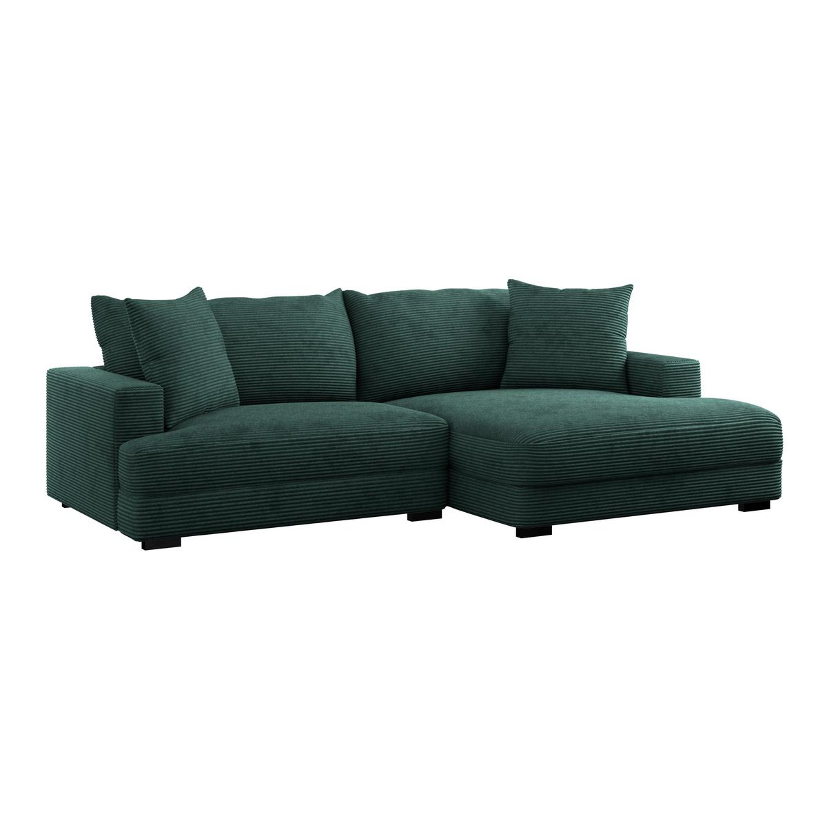Rohová sedačka PELLE, pravá, tmavě zelený manšestr - černá/tmavě zelená, Moderní, textil (265/180cm)