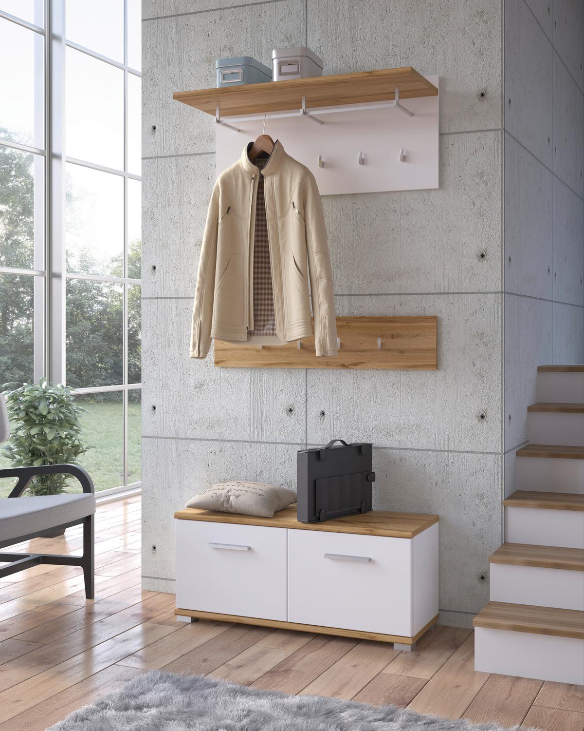 Garderobenschrank Hola Weiß/Wotan Eiche B: 90 cm - Eiche Wotan/Weiß, Trend, Holzwerkstoff (90/40/33,5cm)