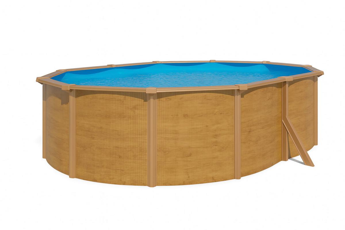 Pool-Set Steely De Luxe Wood 3-teilig, Laufruhige Pumpe - Hellbraun/Hellblau, Basics, Metall (515/390/120cm)