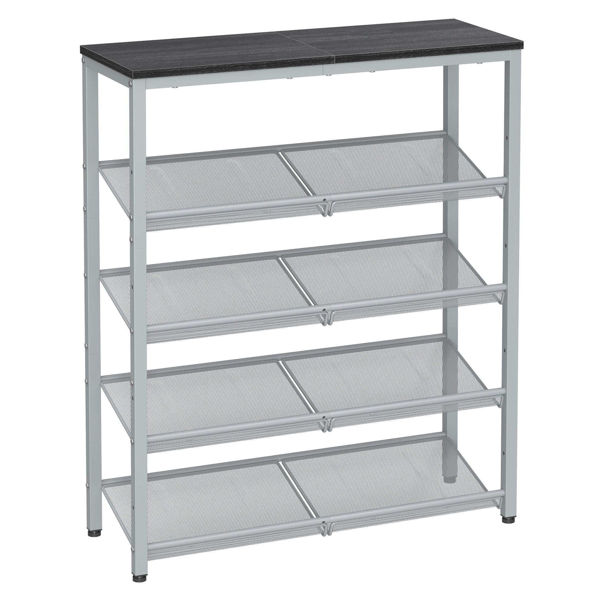 REGÁL NA TOPÁNKY SHOE RACK - čierna/sivá, Modern, kov/kompozitné drevo (75/93/28cm) - MID.YOU