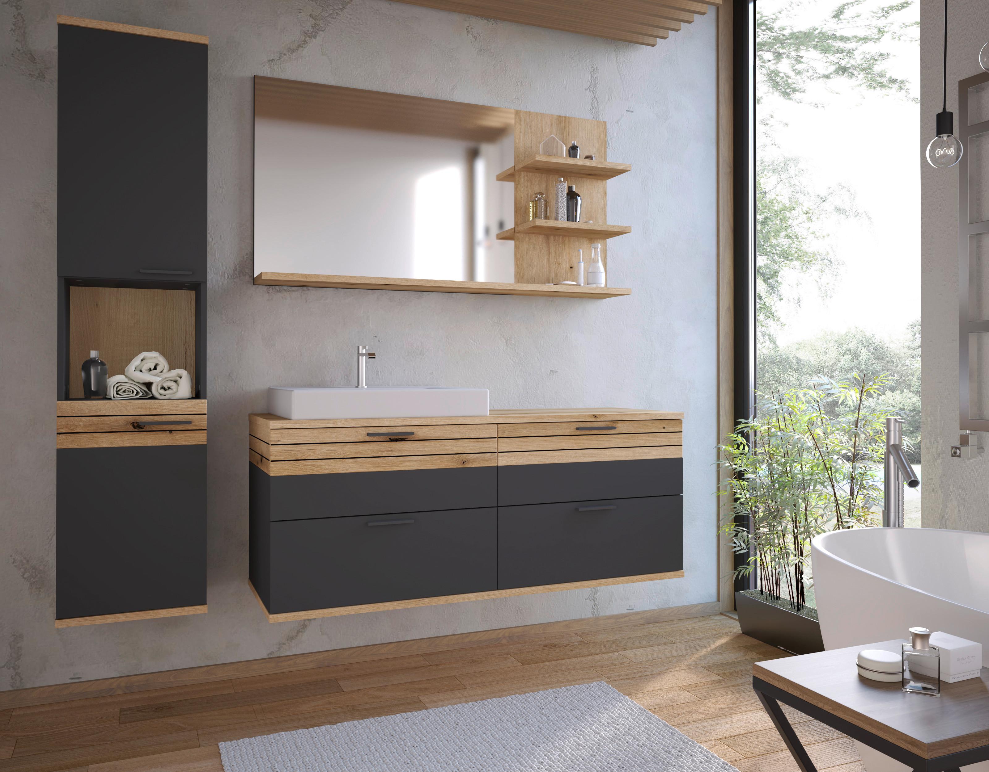 Waschtischunterschrank Cotia Cotlu 2 - Eichefarben/Anthrazit, MODERN, Keramik/Holzwerkstoff (140/57/48cm) - James Wood