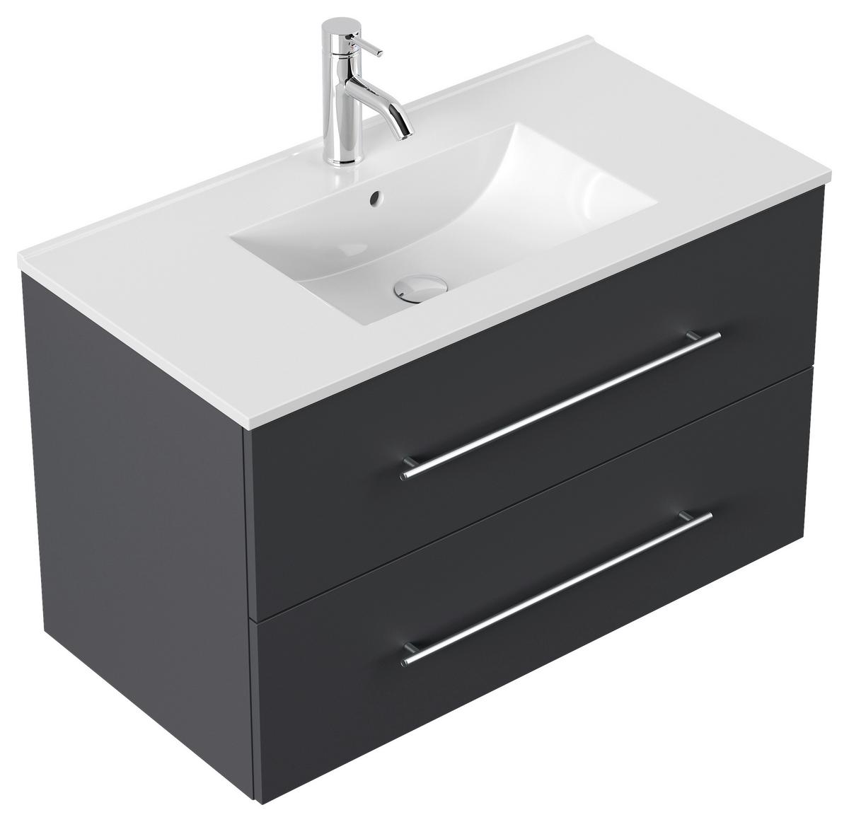 WASCHTISCHKOMBI Homeline, Graphitfarben B: 91 cm - Graphitfarben/Weiß, Basics, Keramik/Holzwerkstoff (91cm) - MID.YOU