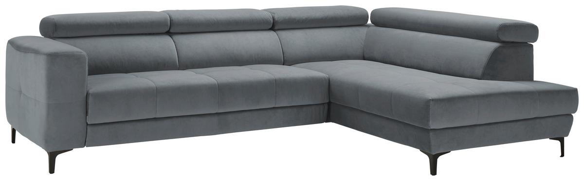 Rohová sedačka EMMA, pravá, modrosivá,op.hl.,USB,el.výsuv - čierna/modrosivá, Modern, textil (301/210cm) - Premium Living