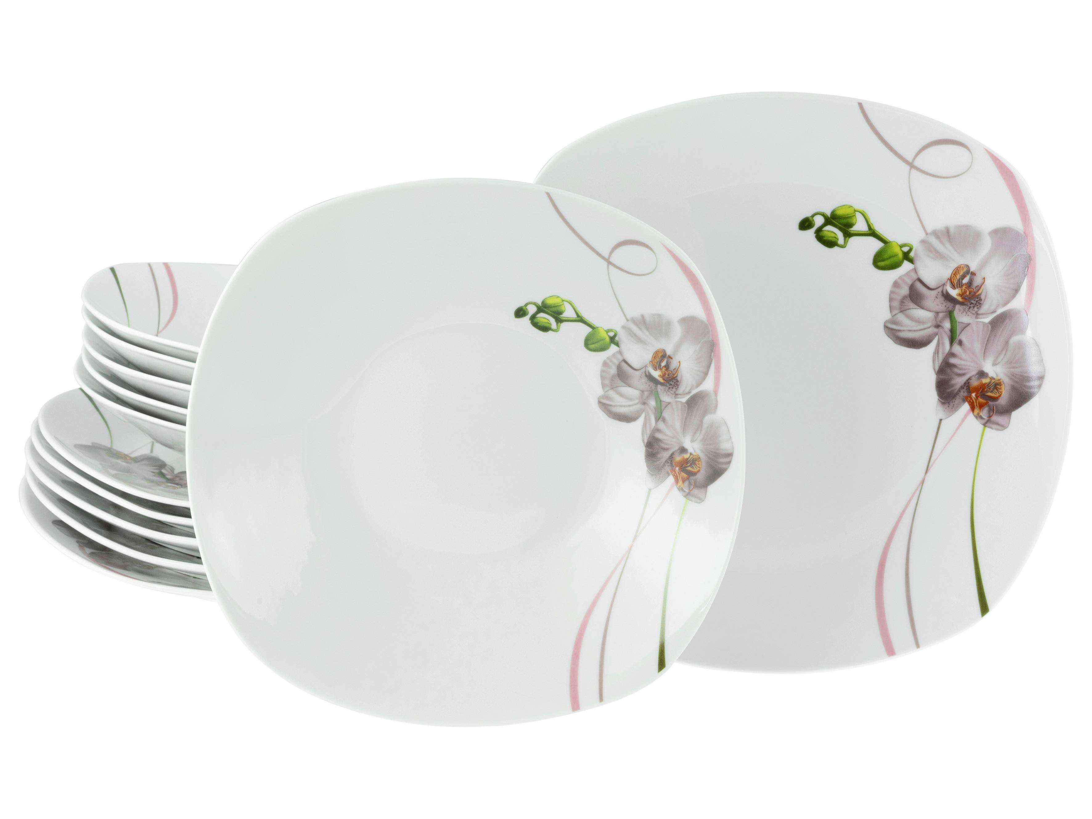 Tafelservice Square Orchidee 12--Teilig., Rosa, Weiß - Rosa/Weiß, Trend, Keramik - Creatable