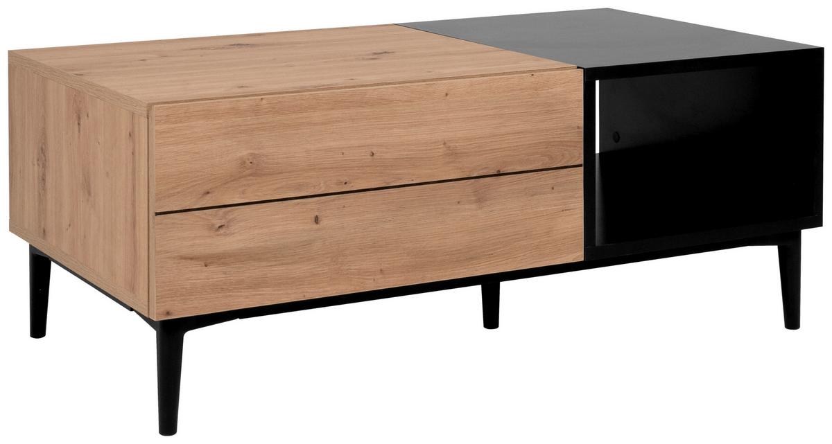 Couchtisch Mit Schublade Und Fach Nola, Eichefarben/schwarz - Eichefarben/Schwarz, KONVENTIONELL, Holzwerkstoff/Kunststoff (100/55/40cm) - MID.YOU