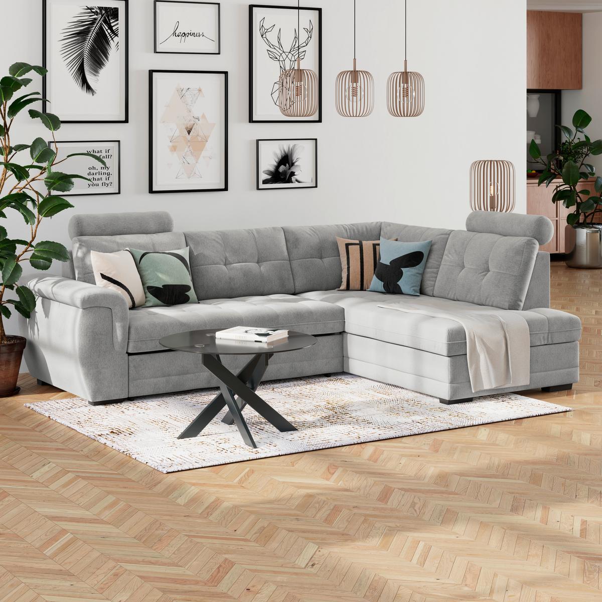 Ecksofa mit Schlaffunktion Falco new Silber 183x251 cm - Silberfarben/Schwarz, KONVENTIONELL, Textil (183/251cm) - Ondega