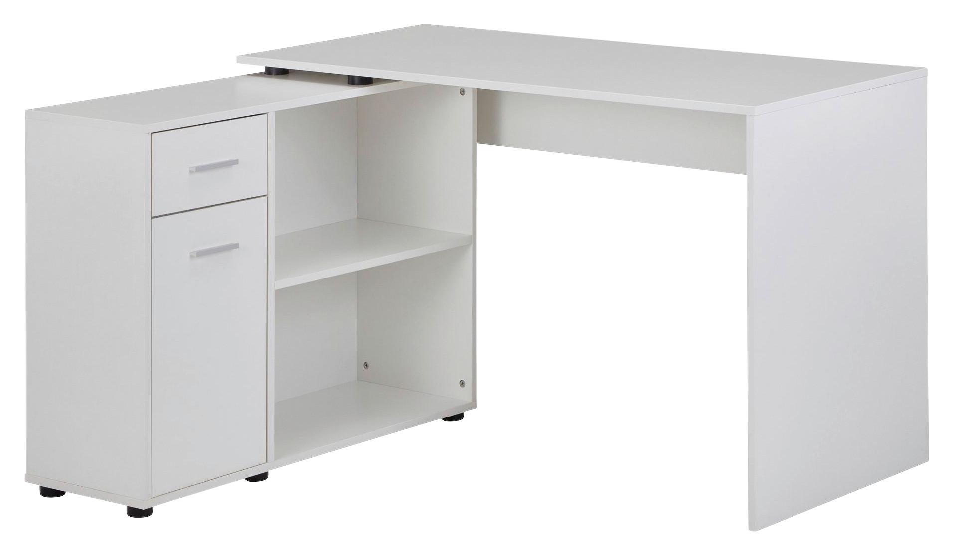 Rohový písací stôl Wohnling biely - strieborná, Modern (106,5/120/75,5cm) - MID.YOU