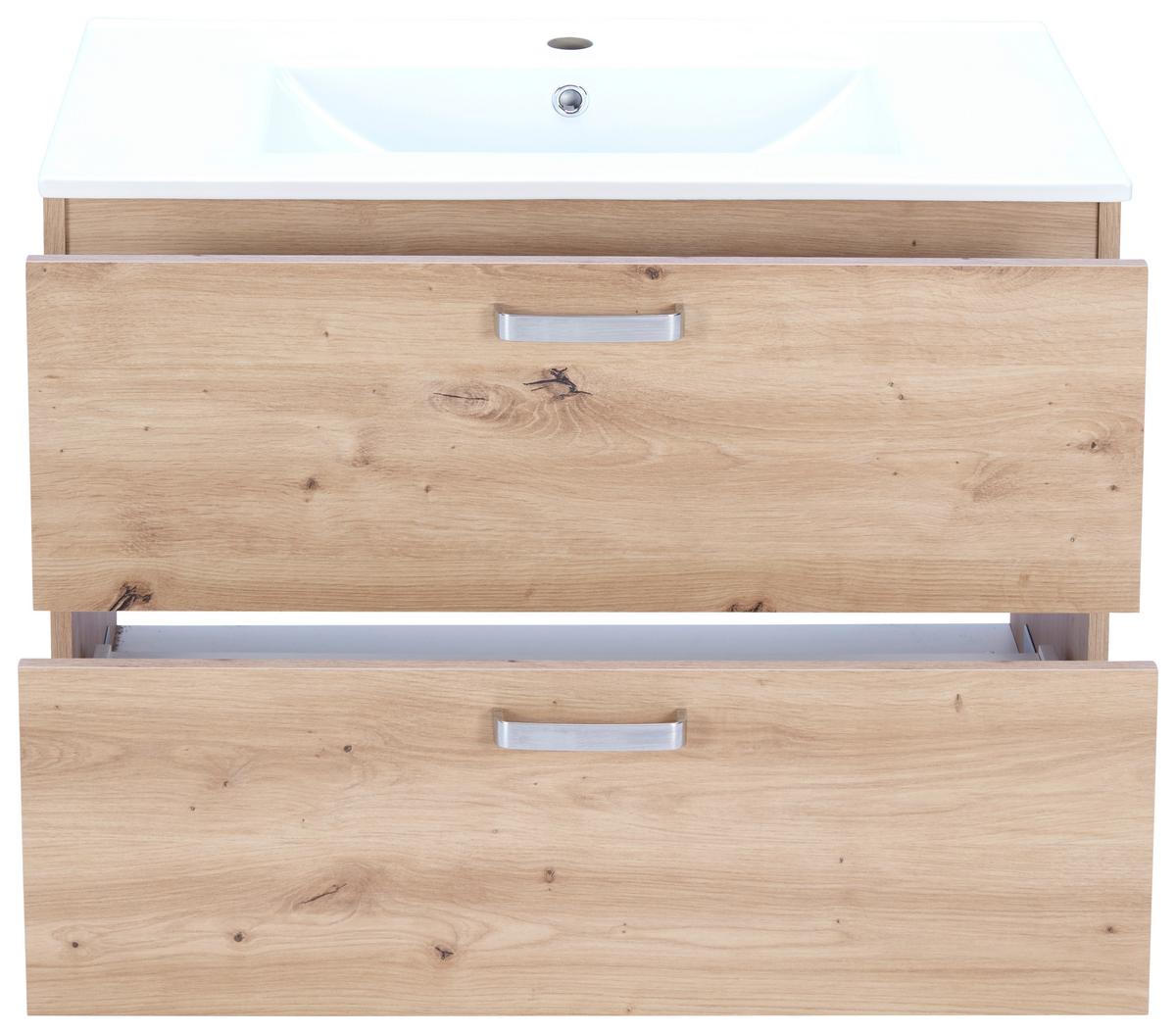 Waschbecken Mit Unterschrank B: 81 Cm Eiche Artisan - Weiß/Eiche Artisan, KONVENTIONELL, Keramik/Holzwerkstoff (81/56/46,5cm) - Ondega
