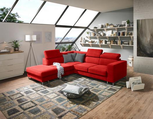 Wohnlandschaft mit Webstoff-Bezug in Rot