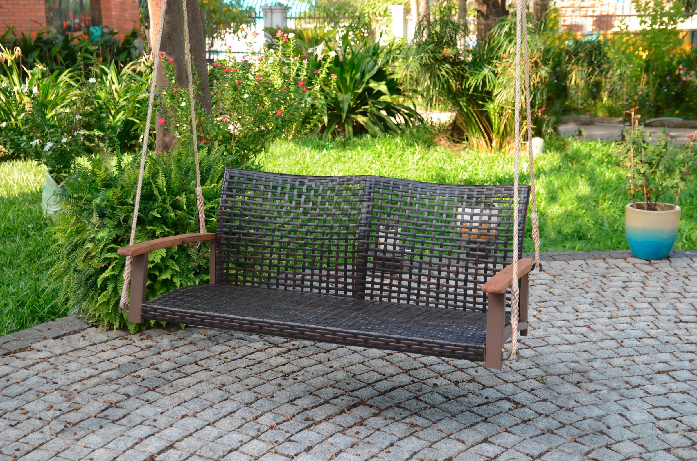 Gartenbank Echtholz/Stahl Hängend 2-Sitzer Cuneo - Braun/Grau, Basics, Holz/Kunststoff (120/79/57cm) - Gardenson
